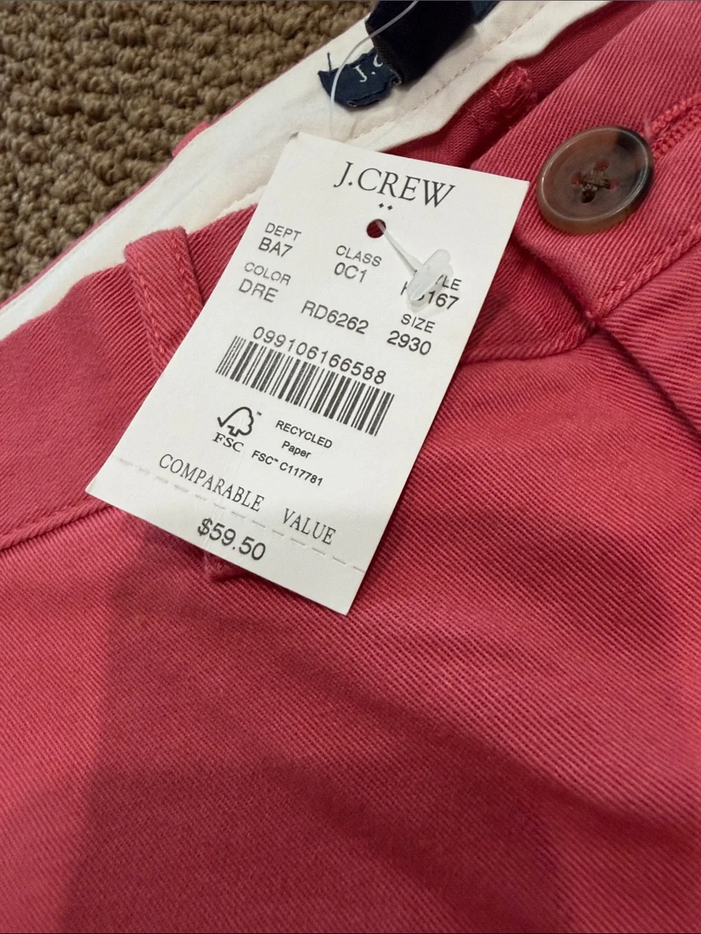 J. Crew Coral Pink Chino Pants